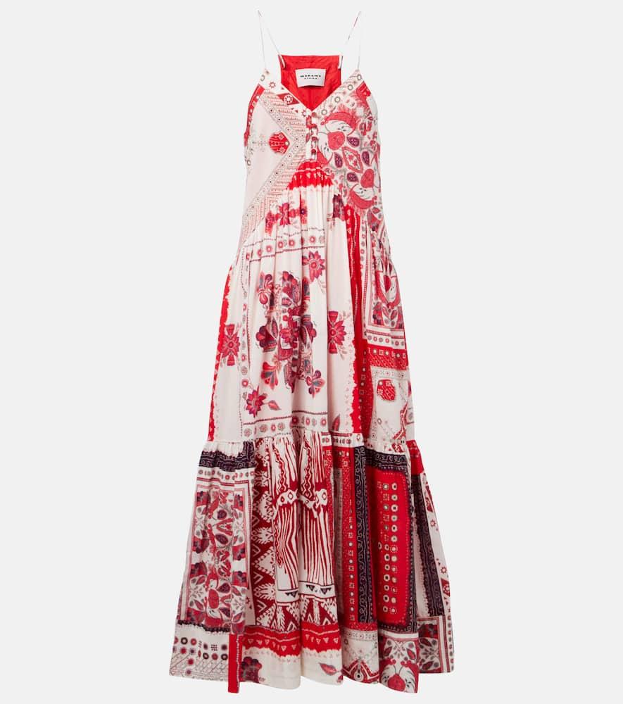 marant etoile sabbage printed cotton midi dress