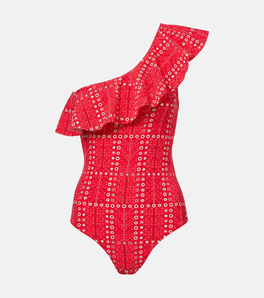 marant etoile sicilya ruffled printed swimsuit