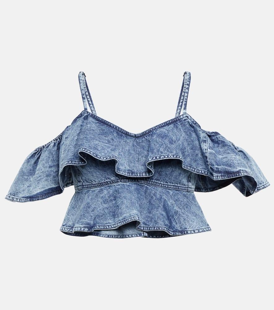 marant etoile voloteo ruffled chambray crop top