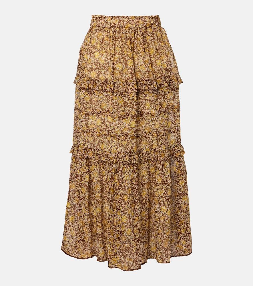 marant etoile volumia floral cotton tiered maxi skirt