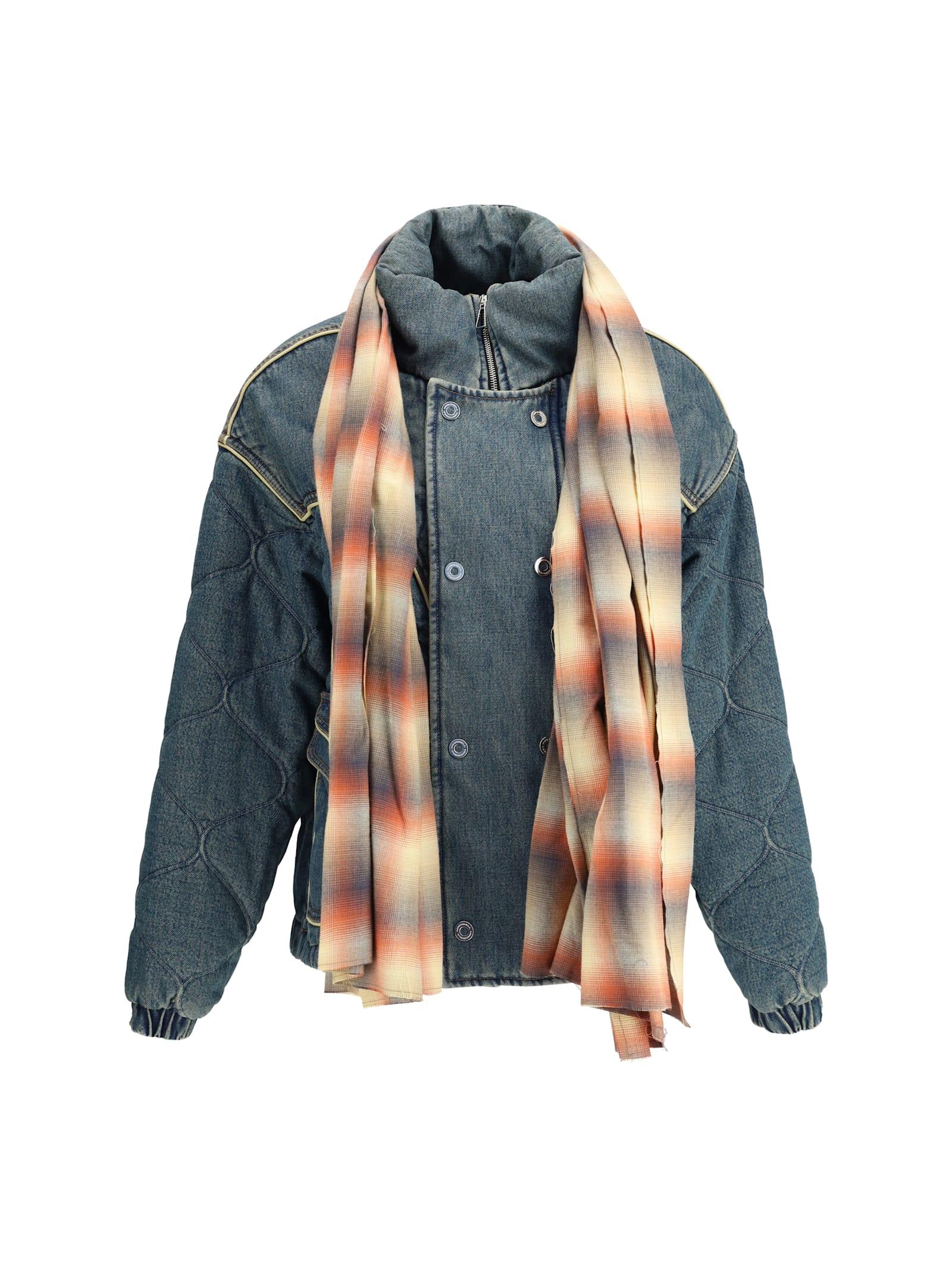 marbell denim down jacket with scarf