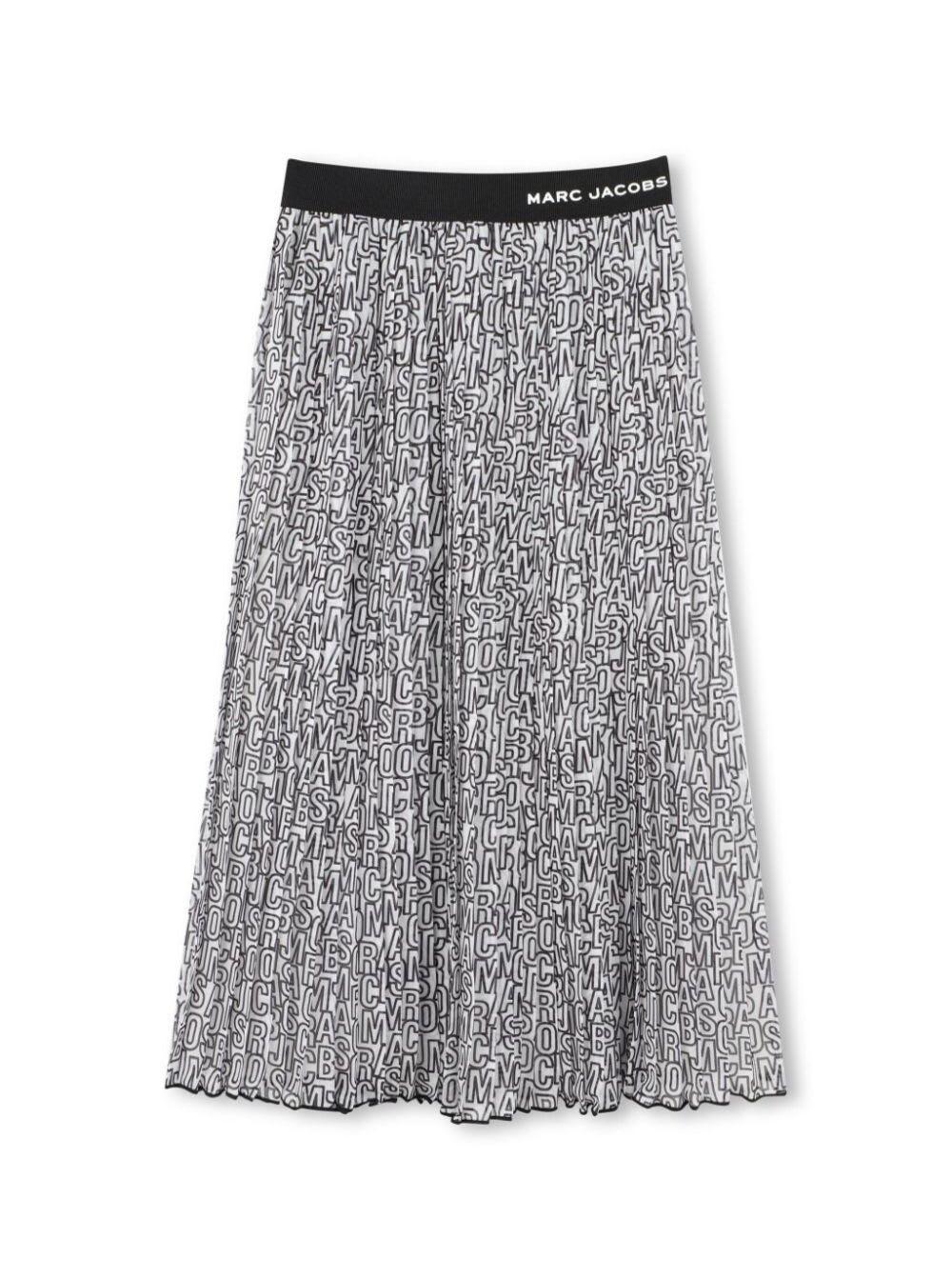 marc jacobs black skirt with elastic waist and all-over logo lettering print in tech fabric girl