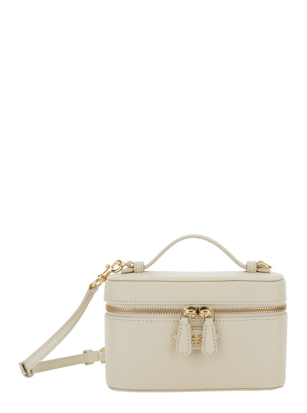 marc jacobs crossbody bag the vanity bag with removable strap and logo lettering on front in white leather for women