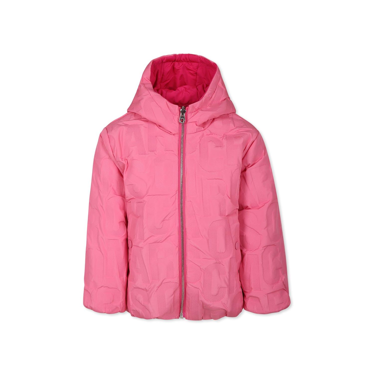 marc jacobs fuchsia reversible down jacket for girl with logo