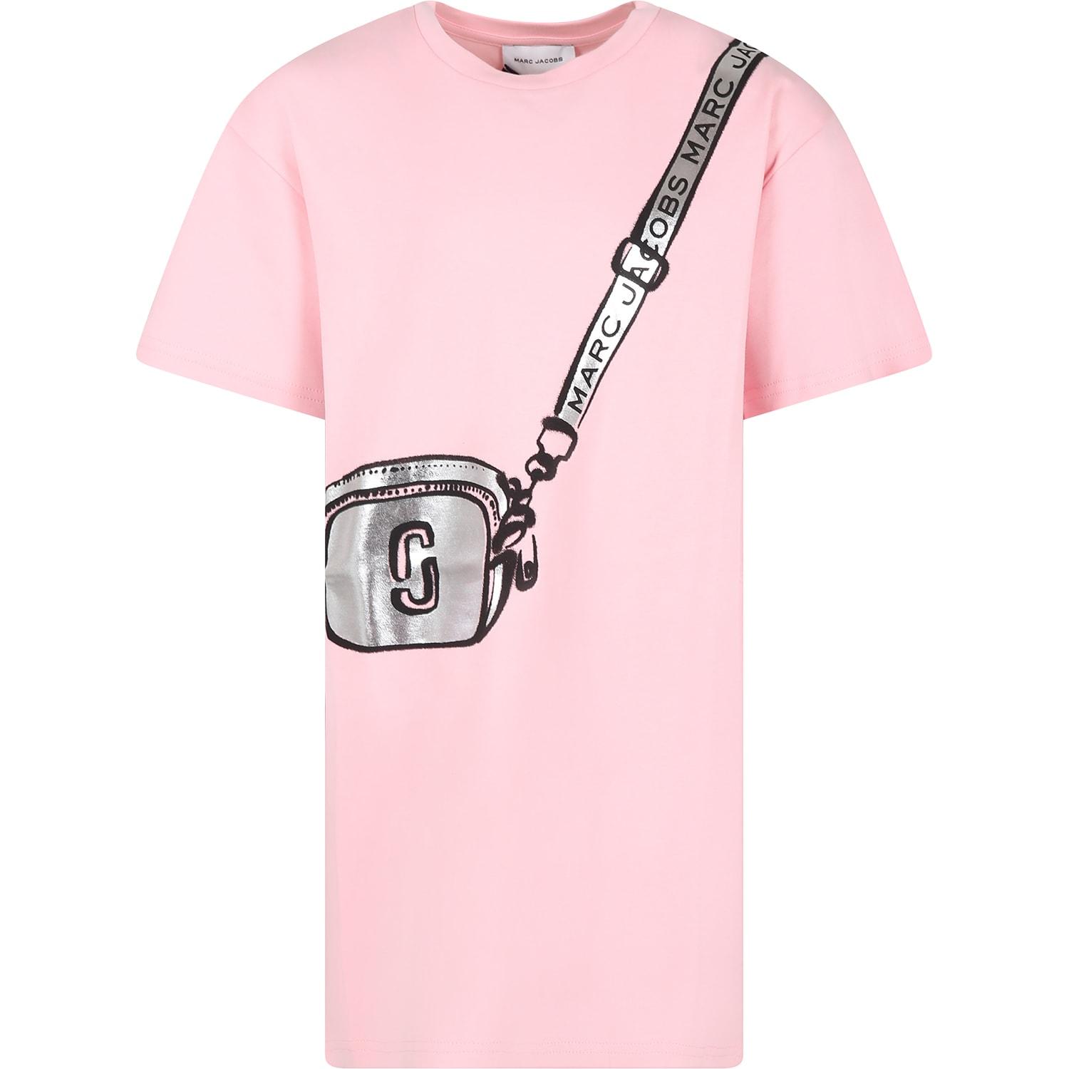 marc jacobs pink dress for girl with bag print and logo
