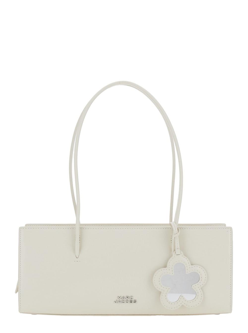 marc jacobs shoulder bag the mirror satchel with logo on the front and flower pendant in white leather for women