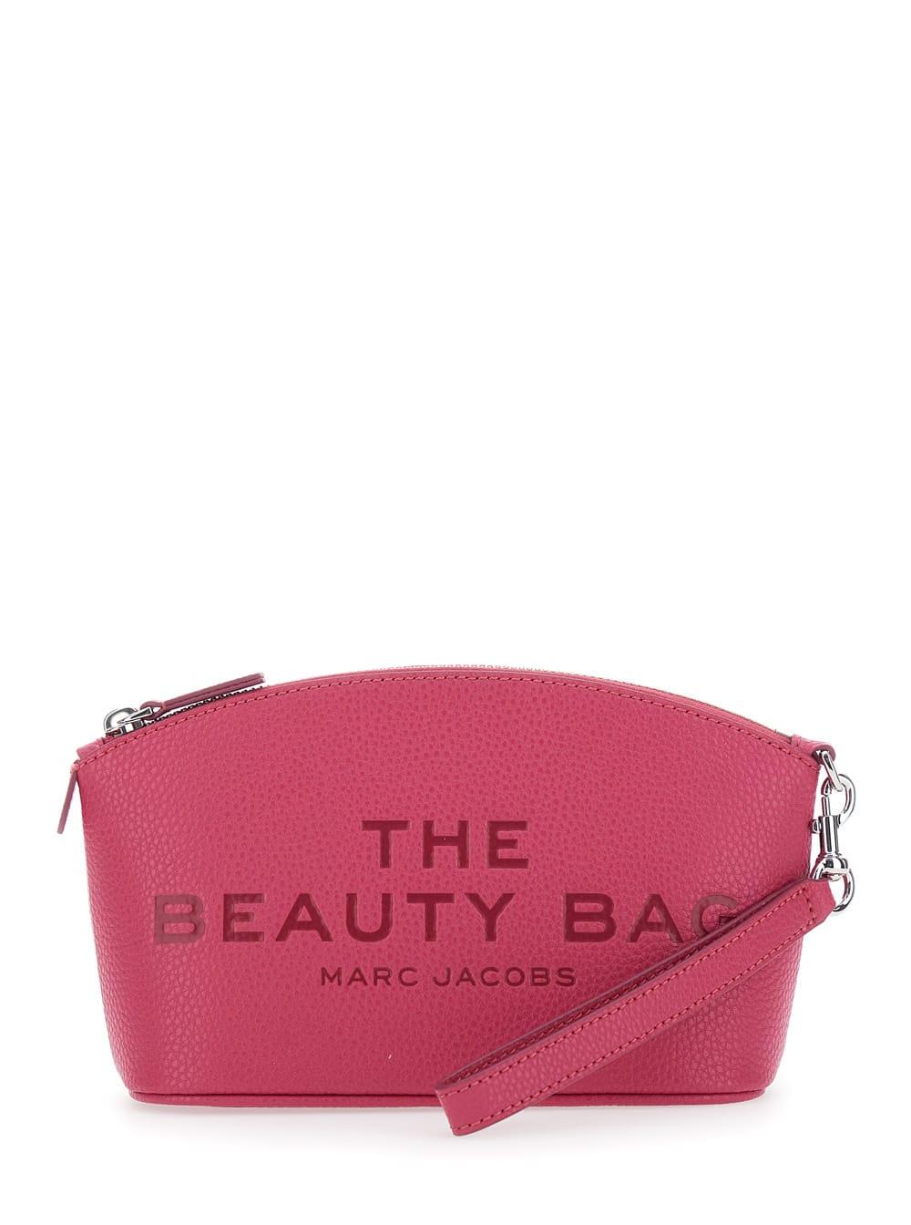 marc jacobs the beauty bag pink clutch bag with logo print on the front in leather woman