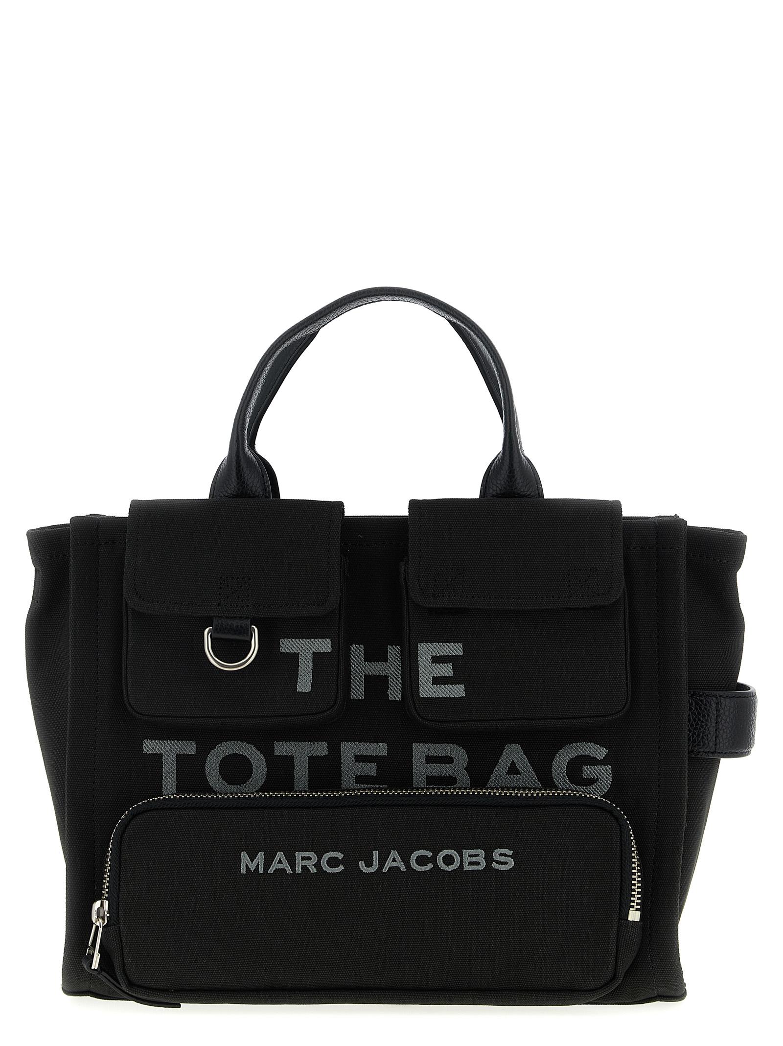 marc jacobs the cargo canvas medium tote handbag black cotton hand bags - women