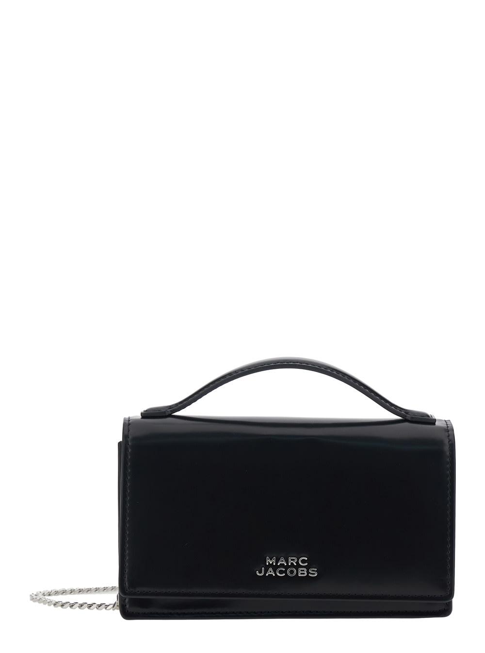 marc jacobs the mirror mini shoulder bag with chain strap and lettering logo on the front in black leather for women