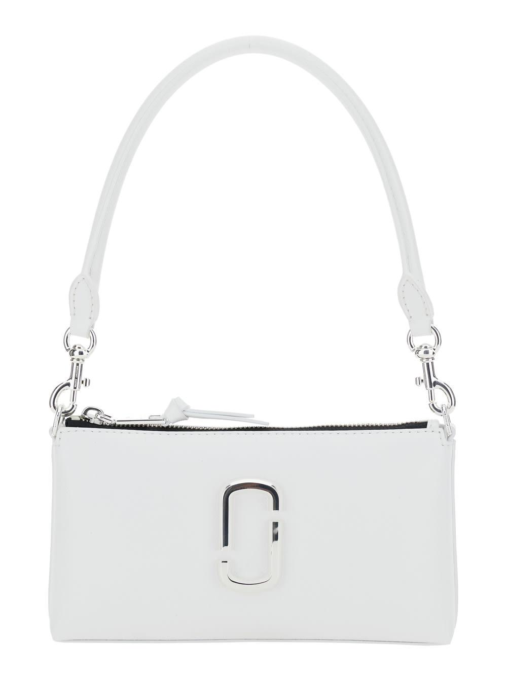 marc jacobs the pochette white shoulder bag with removable top handle and front plaque in leather woman