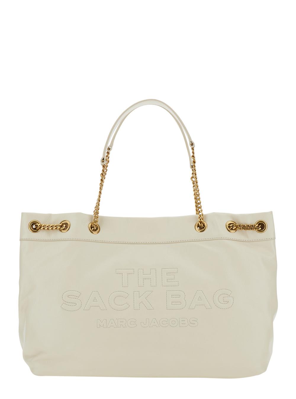 marc jacobs the sack bag white shoulder bag with logo embossed on the front in leather woman