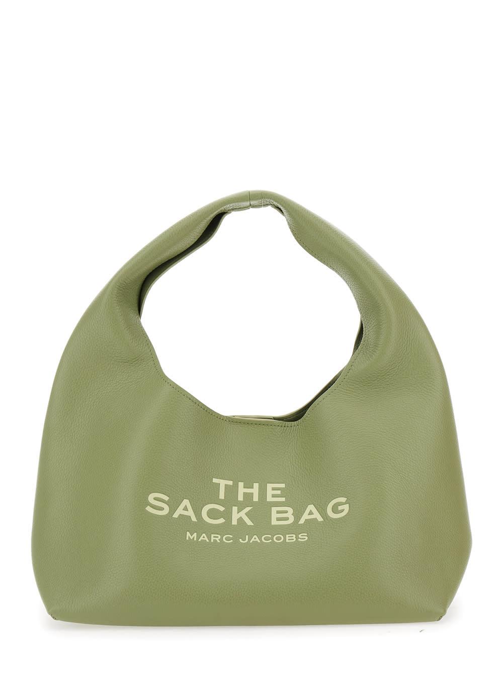 marc jacobs the sack green shoulder bag with maxi logo lettering on the front and logo patch on the rear in grained leather woman
