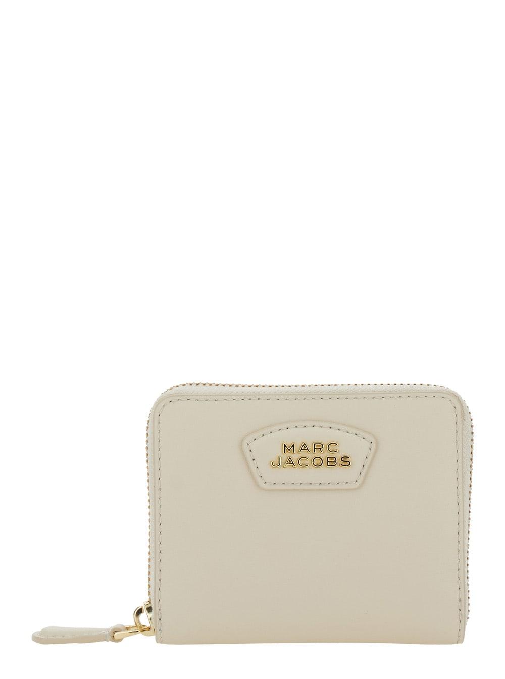 marc jacobs wallet the slim compact wallet with logo lettering on the front in white leather for women