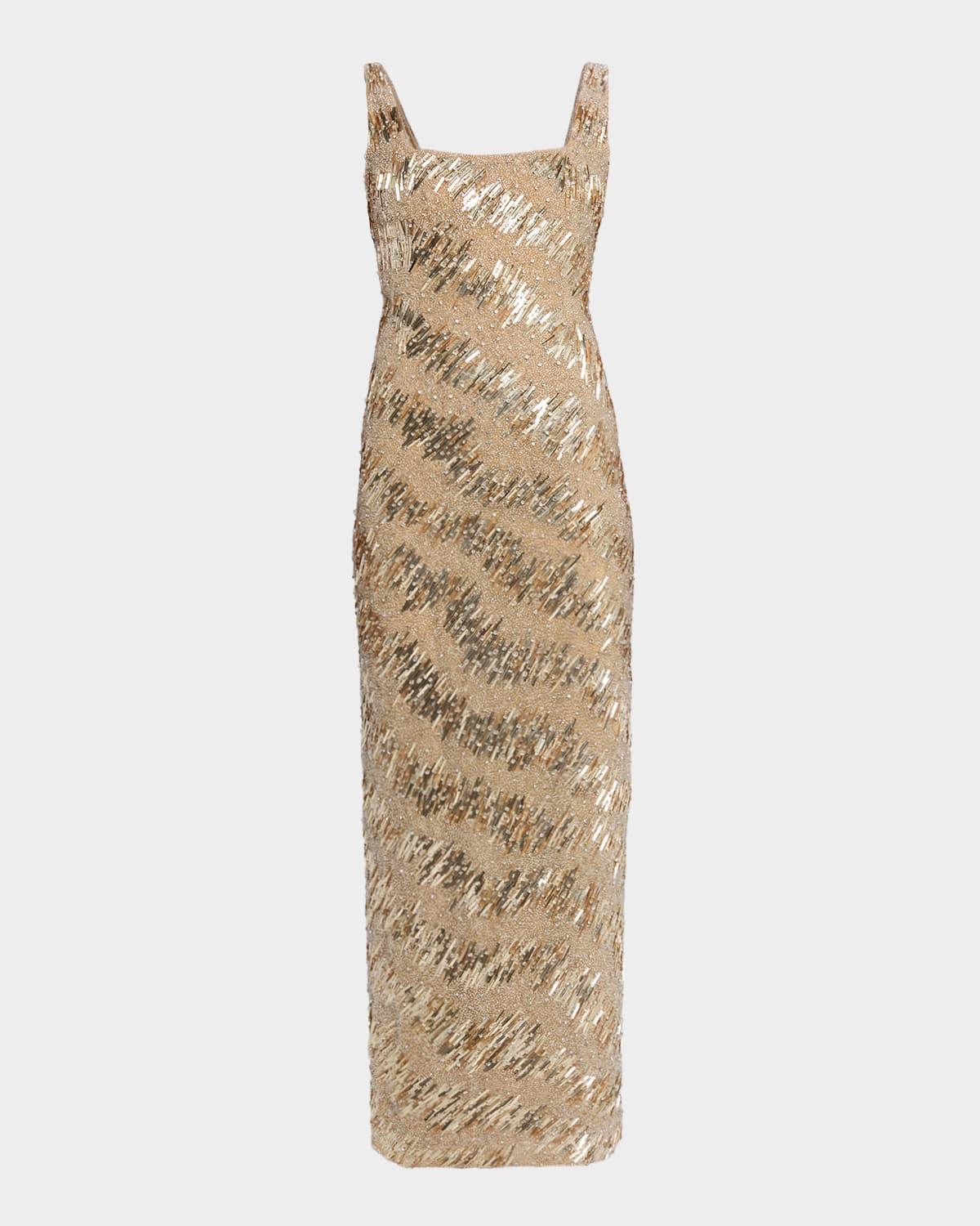 marcel embellished sleeveless column gown