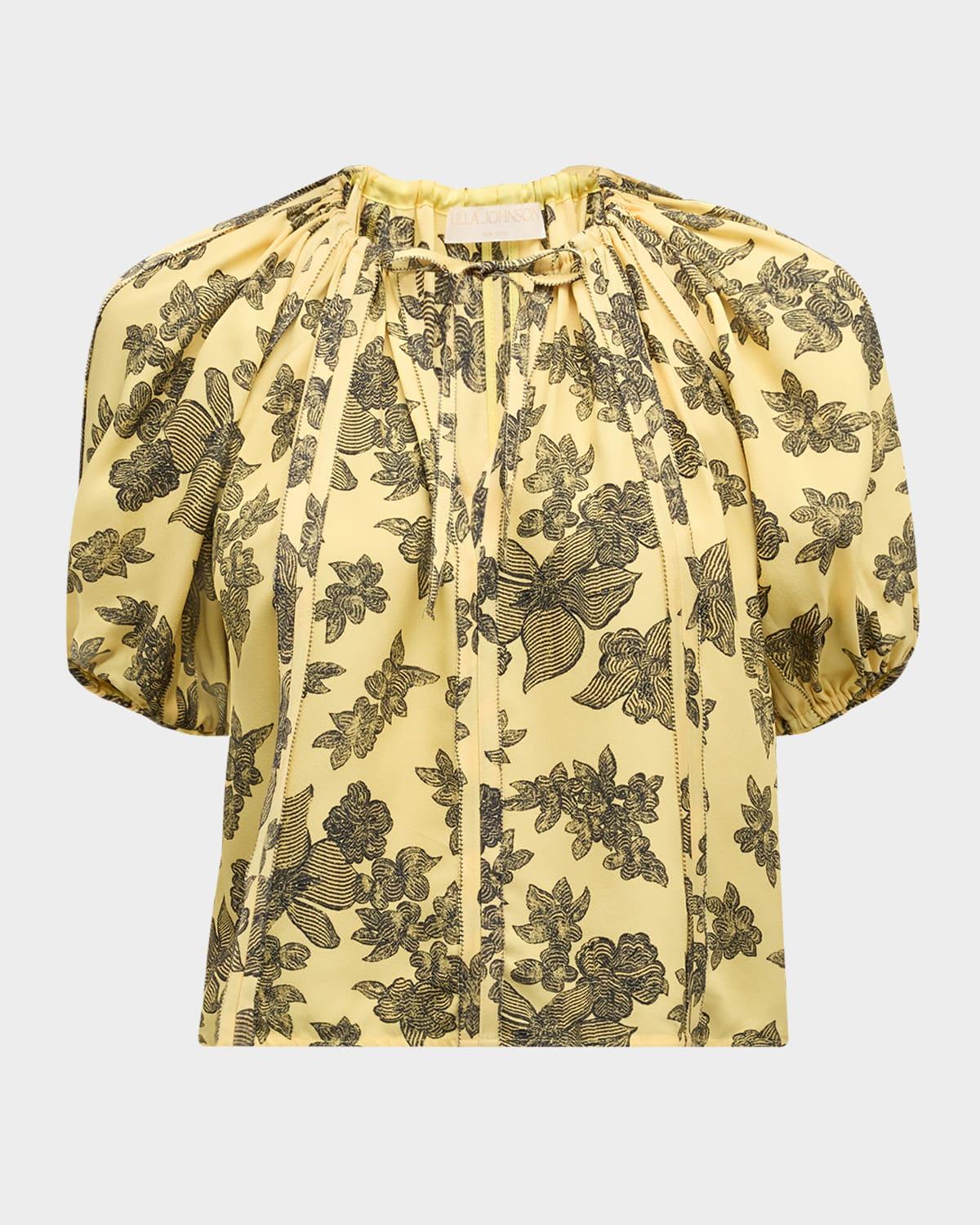 marcelena floral puff-sleeve top