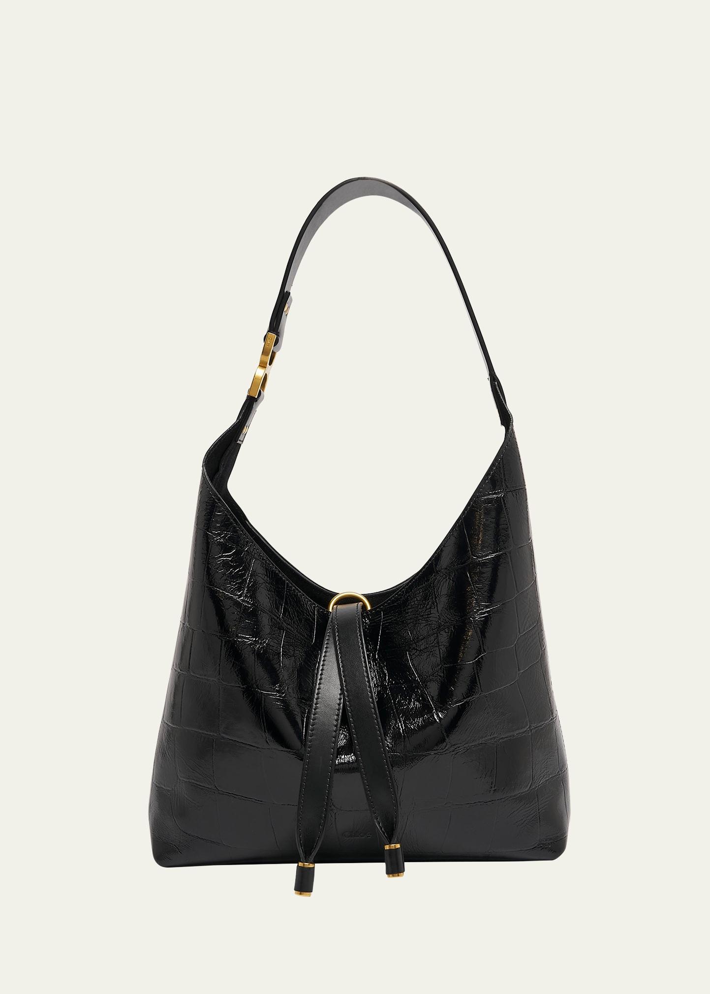 marcie small hobo bag in croc-embossed leather