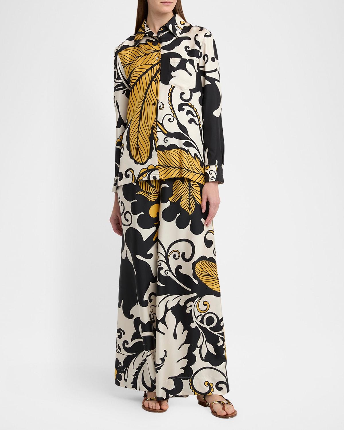 marea-print button-down silk boy shirt