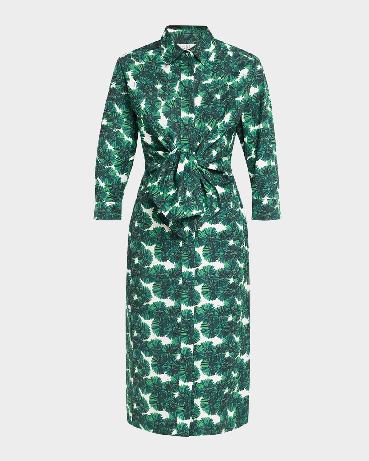 maremma floral waist-tie midi shirtdress