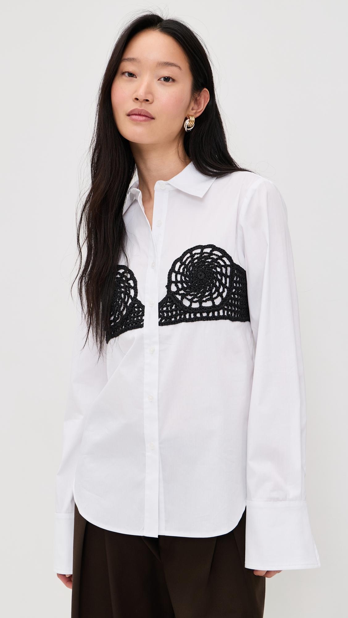maren poplin crochet button down shirt