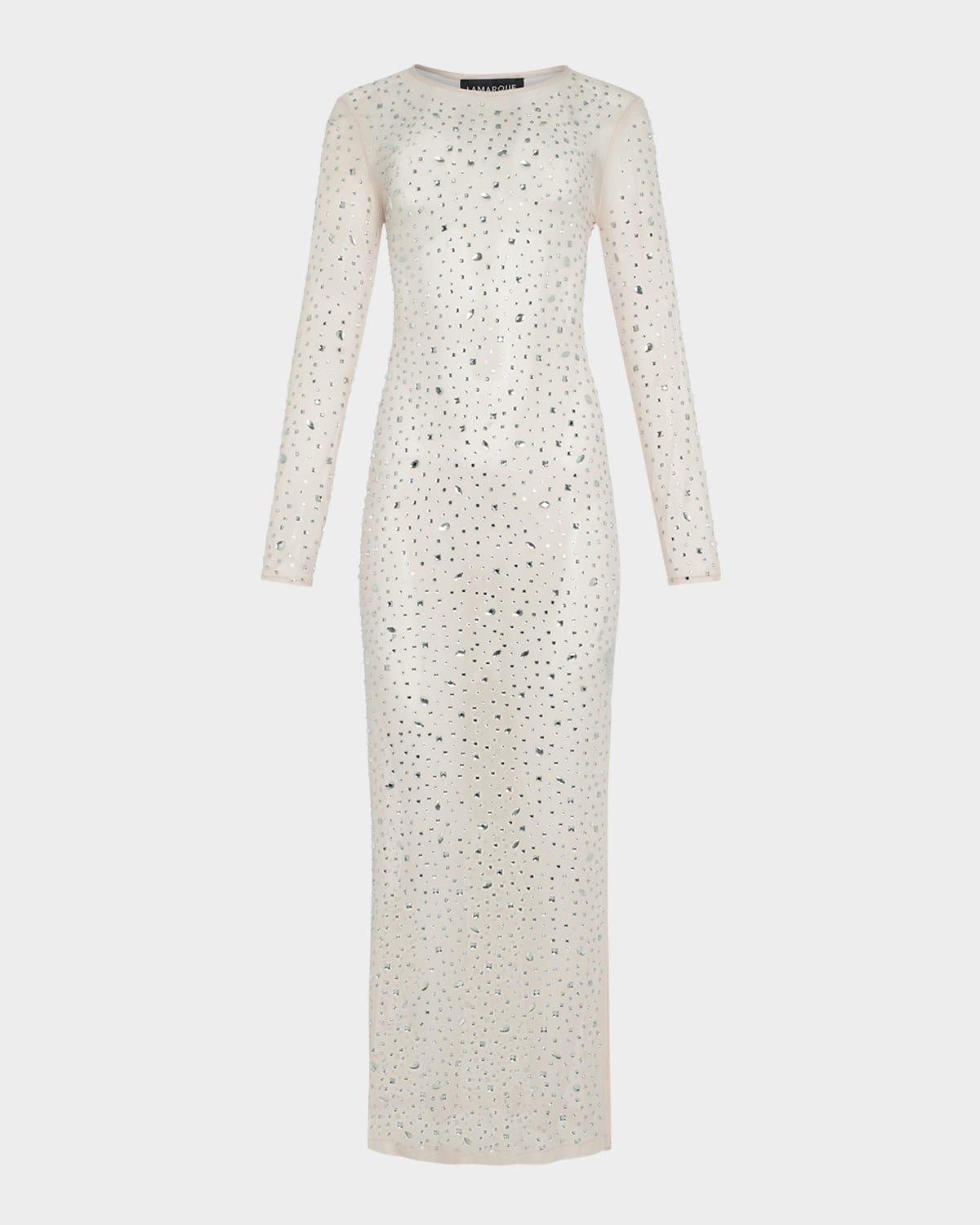 maret rhinestone mesh maxi slit dress