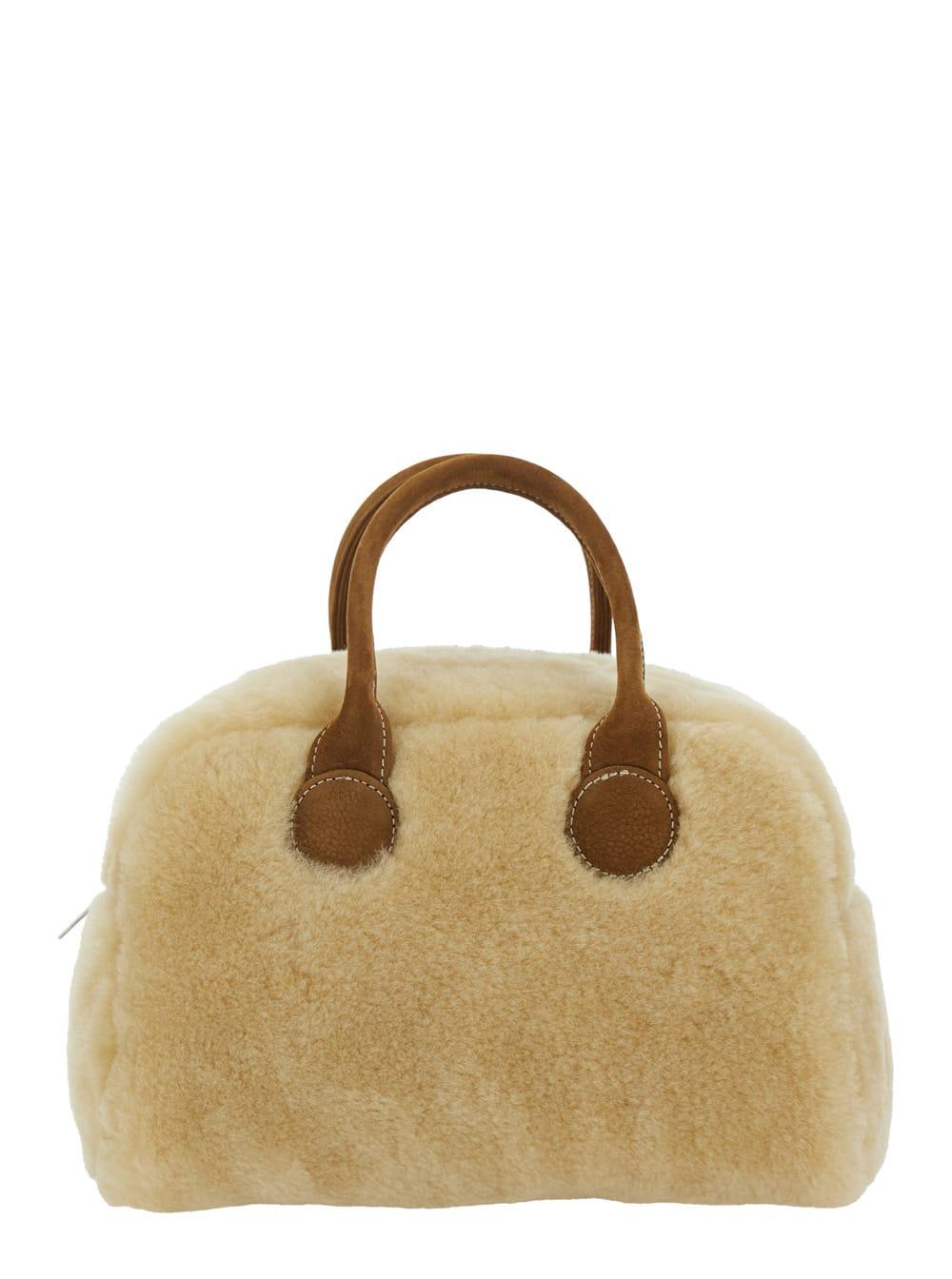 marge sherwood beige handbag with top zip closure and two top handles in ecofur woman