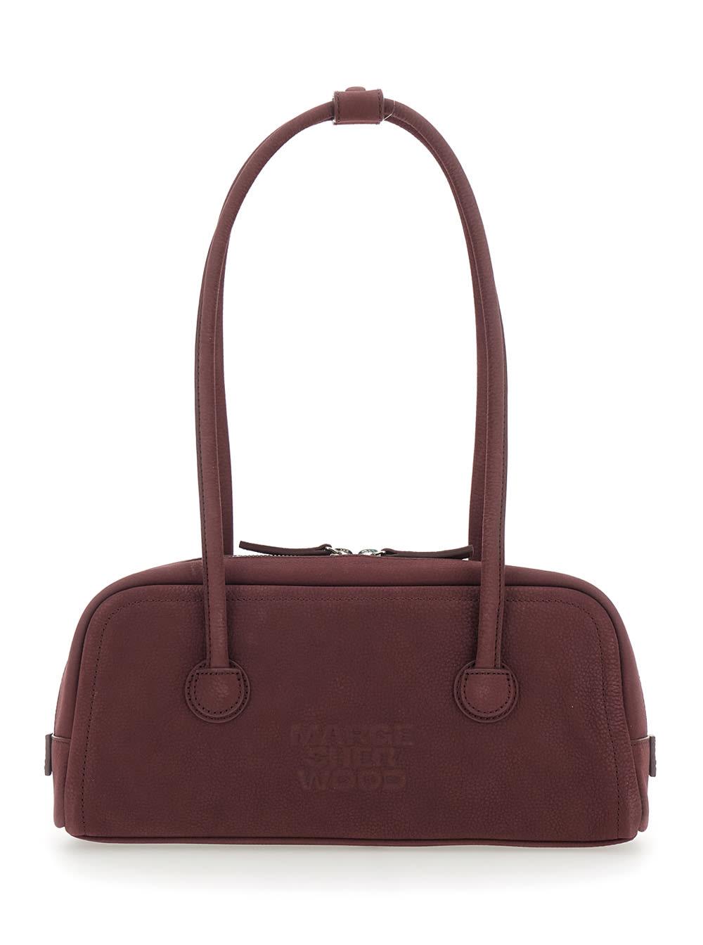 marge sherwood boston bordeaux shoulder bag with embossed logo lettering on the front in leather woman