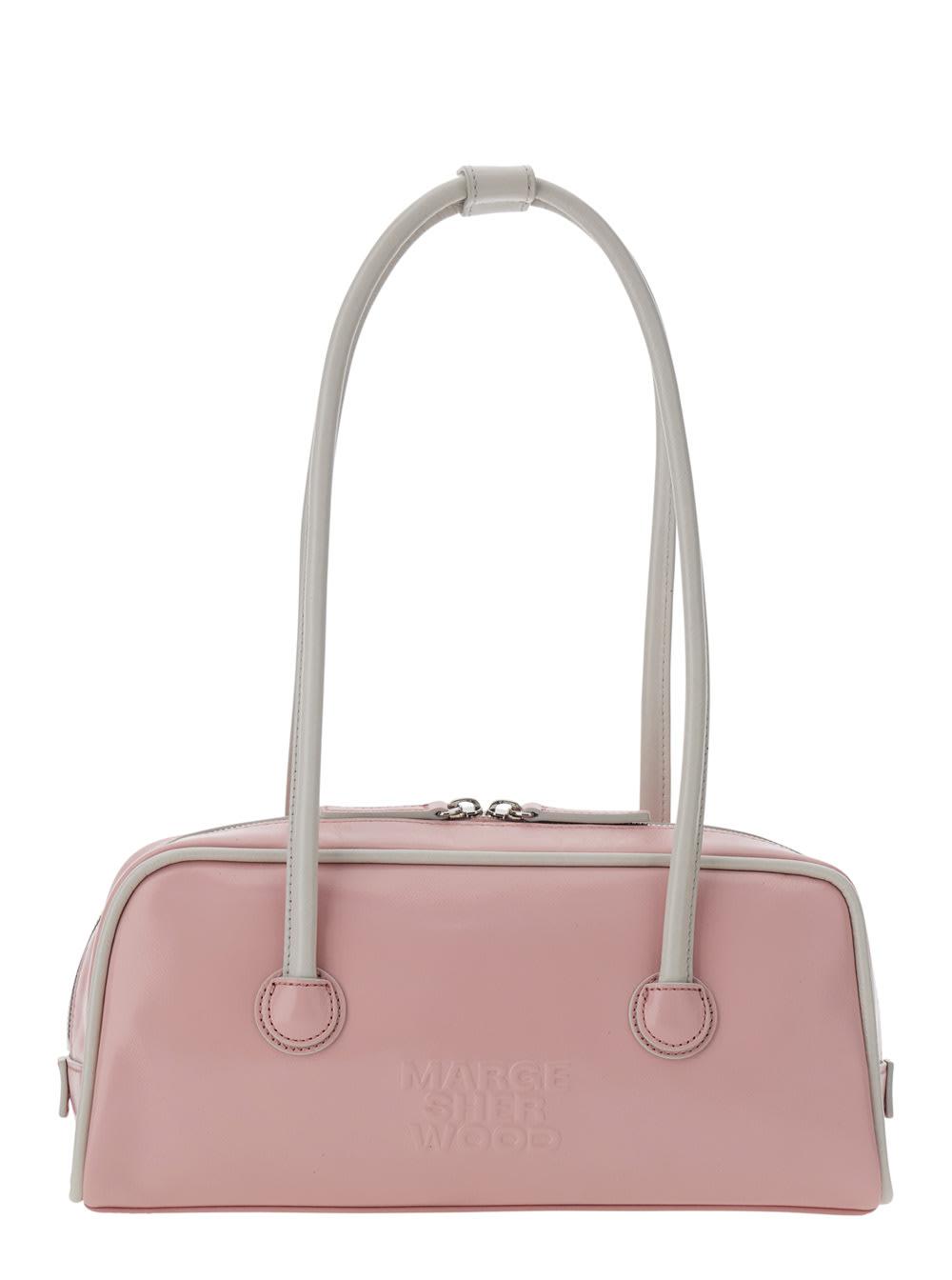 marge sherwood shoulder bag soft baguette (piping) pink with grey leather details