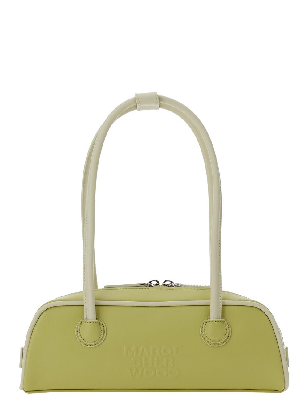 marge sherwood shoulder bag soft baguette mini (piping) in green leather for women