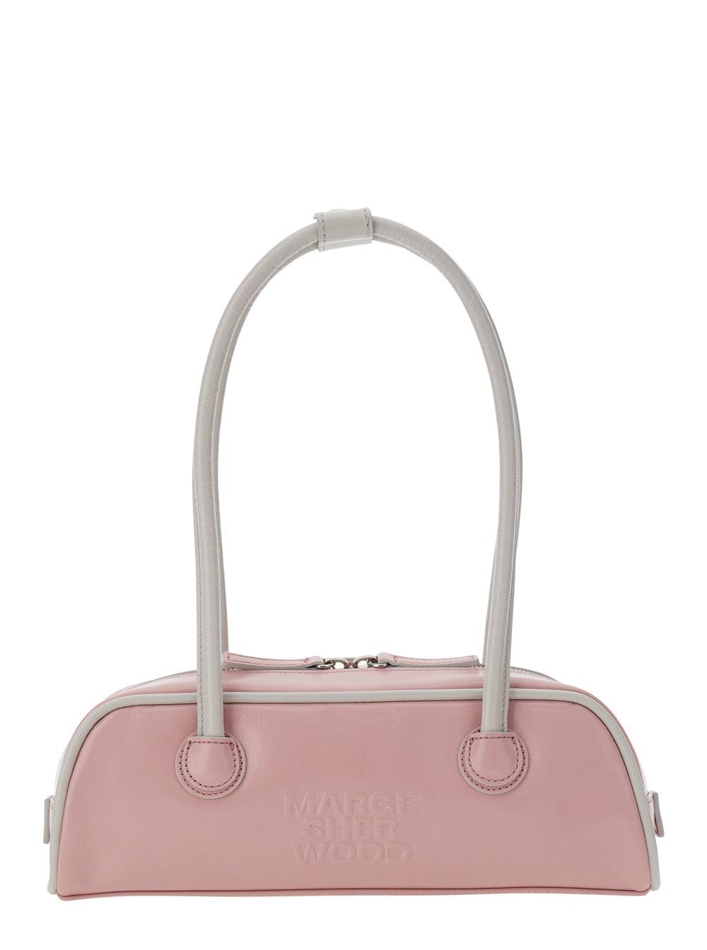 marge sherwood soft baguette mini (piping) pink shoulder bag in leather pink women