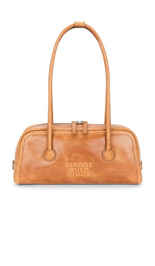 margesherwood soft baguette shoulder bag in cognac.