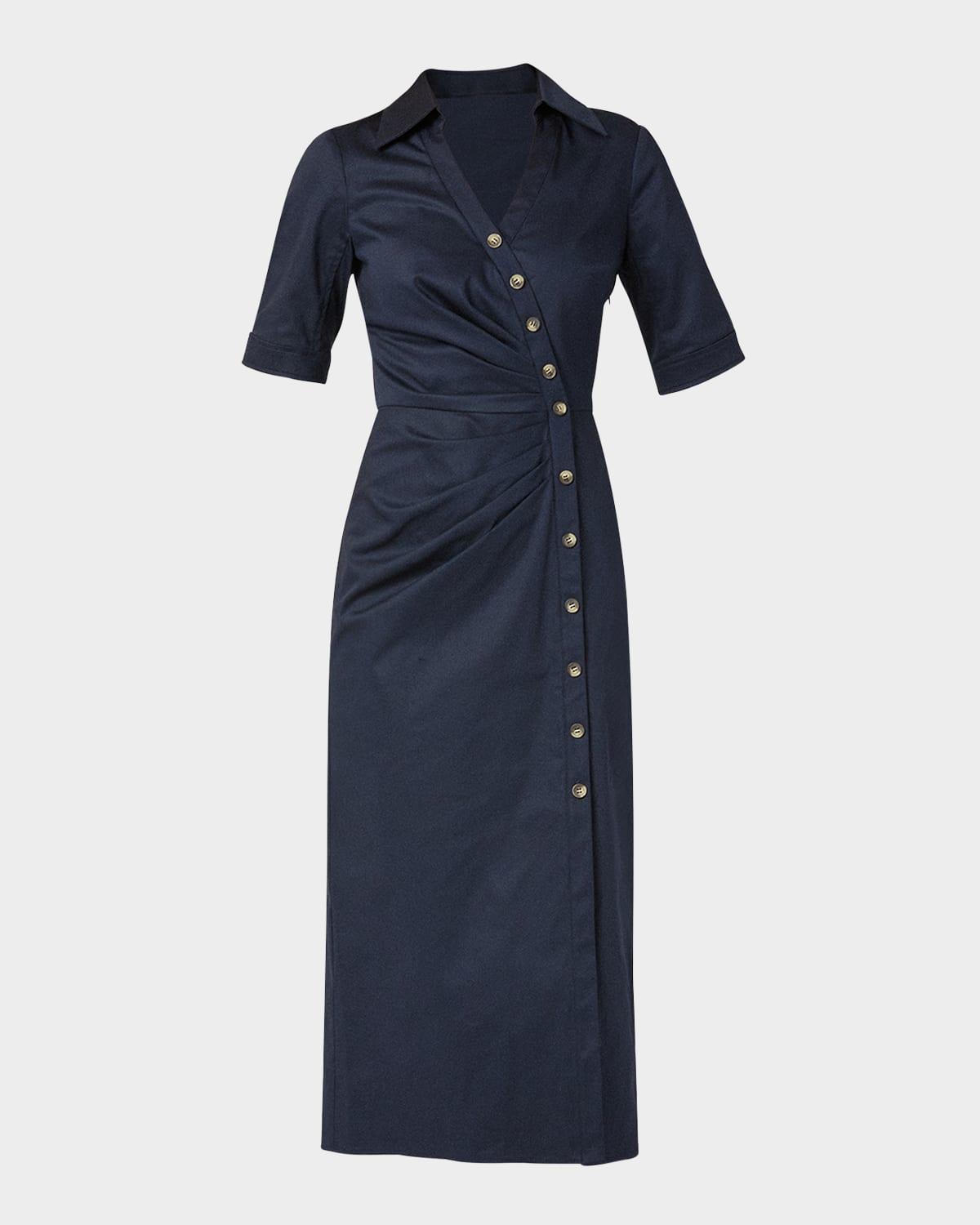 margo pleated button-front midi shirtdress