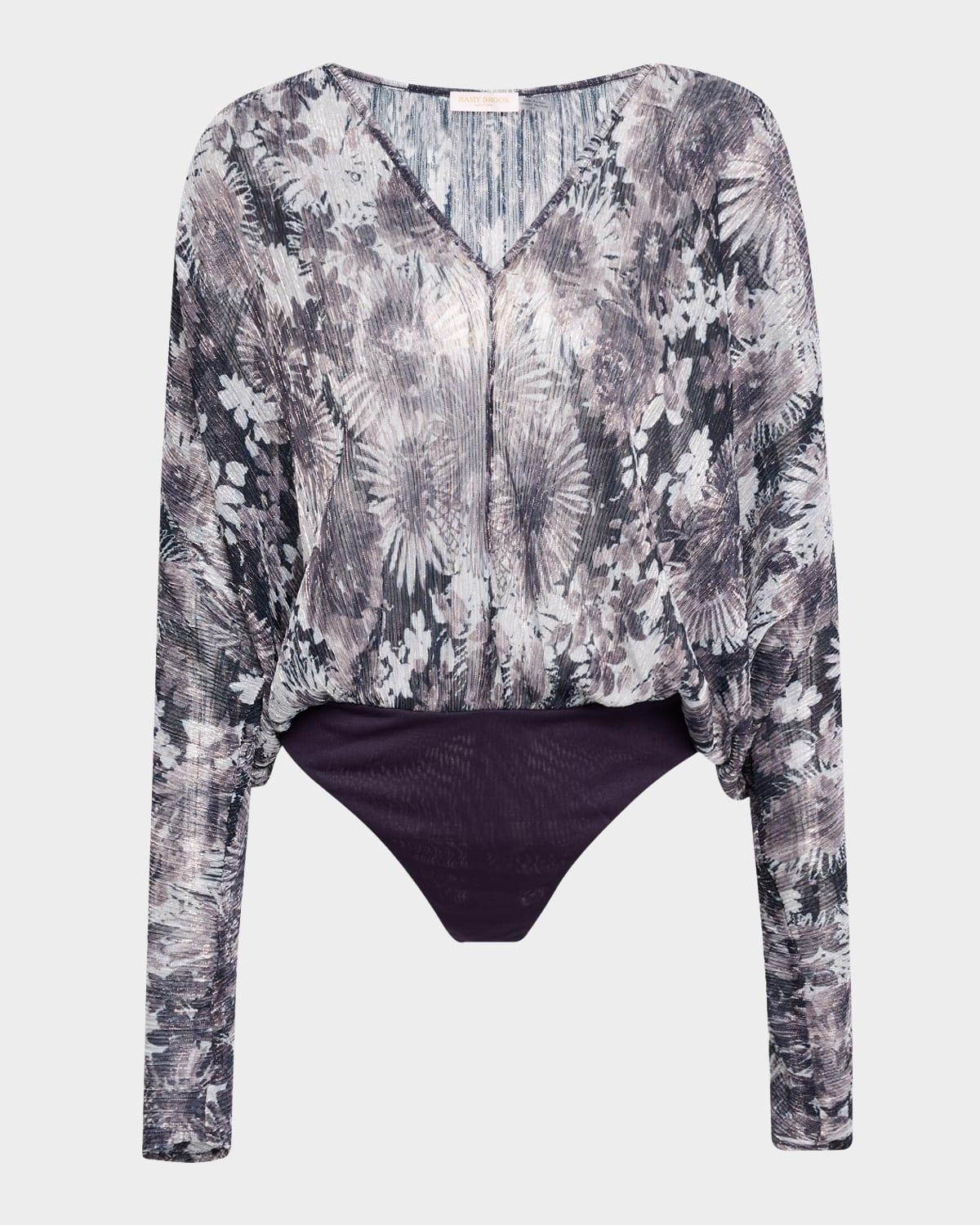 margot metallic floral long-sleeve bodysuit