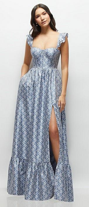 marguerite floral corset maxi dress with ruffle straps & skirt