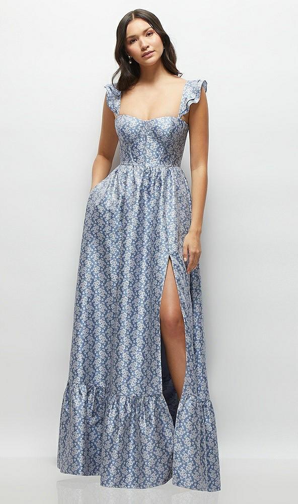 marguerite floral corset maxi dress with ruffle straps & skirt