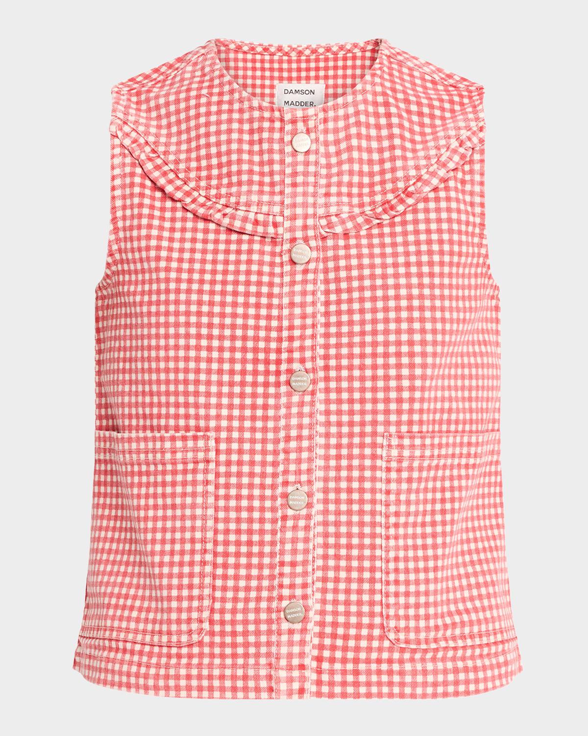 mari gingham button-front top