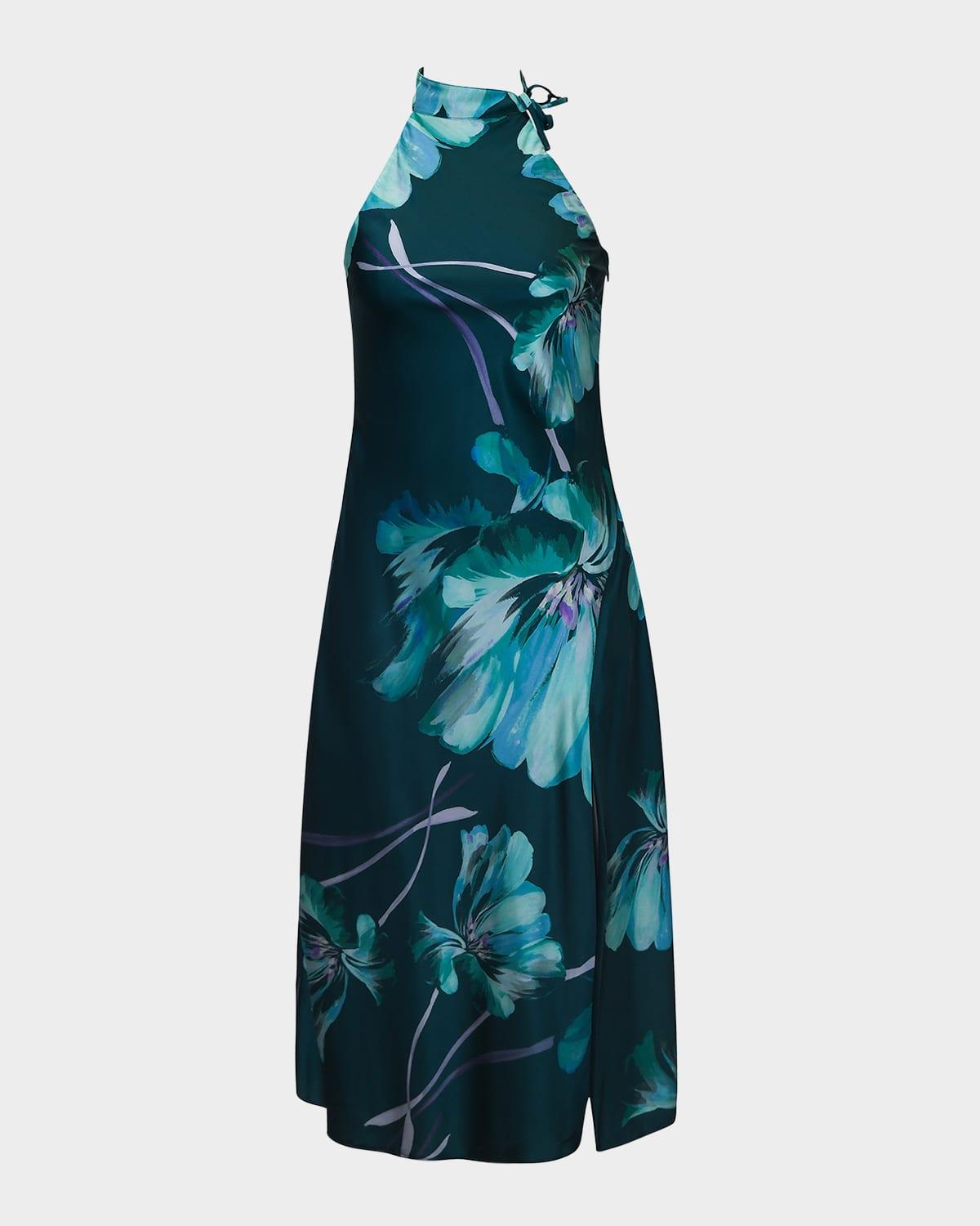 mari sleeveless halter midi dress