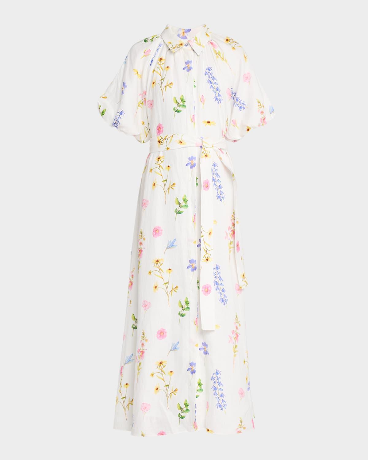 maria floral-print linen maxi shirtdress