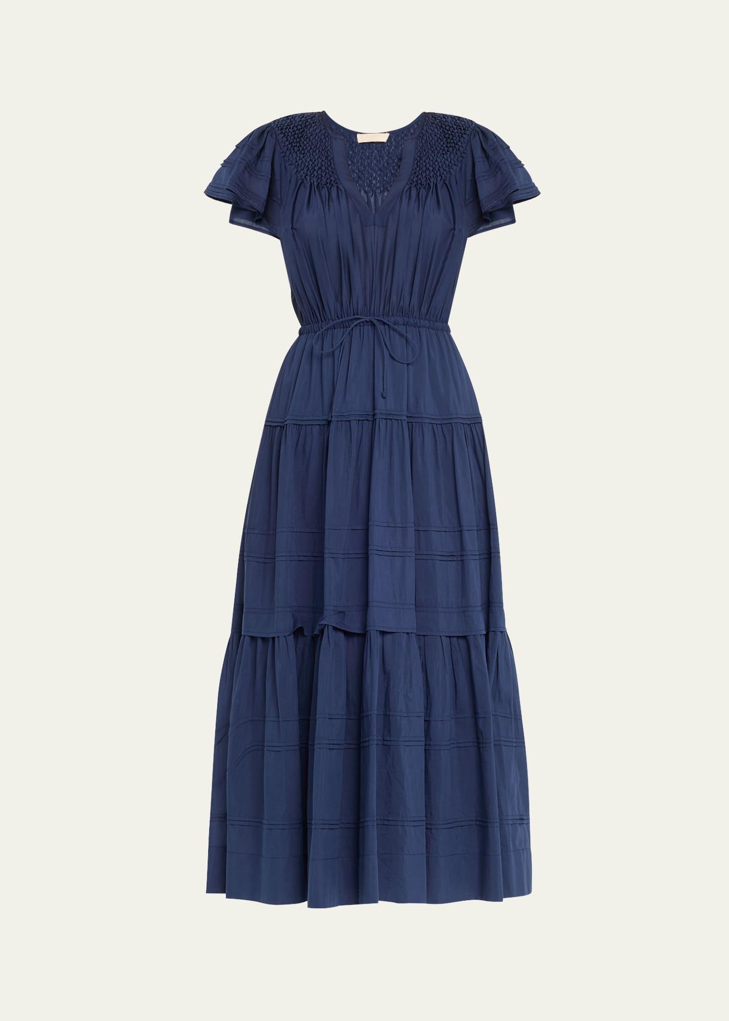 marika tiered short-sleeve midi dress