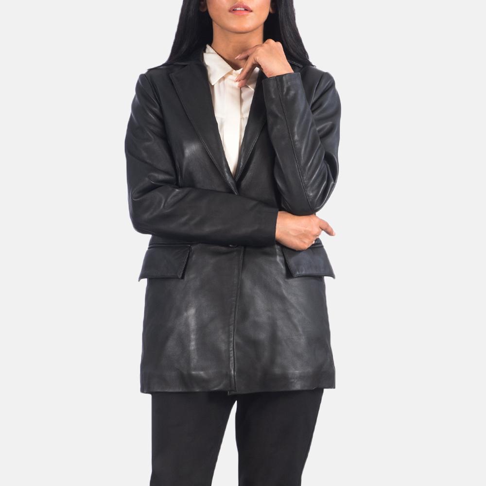 marilyn black leather blazer