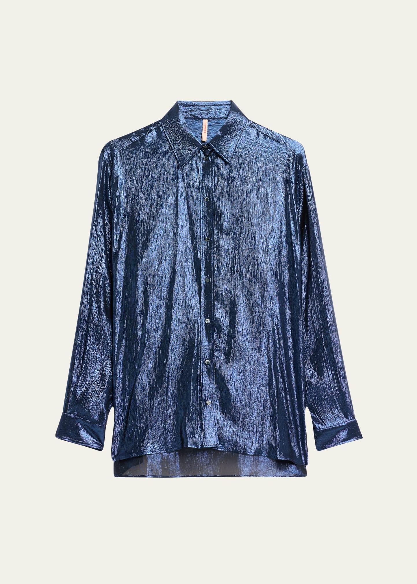 marilyn button down metallic voile blouse