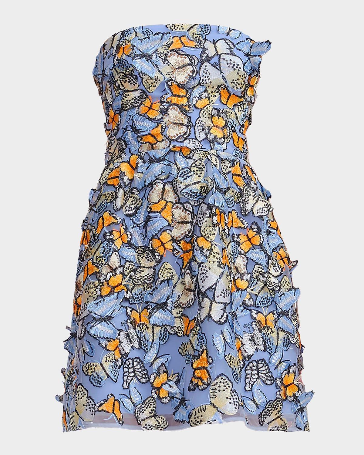 marilyn strapless embroidered mini dress