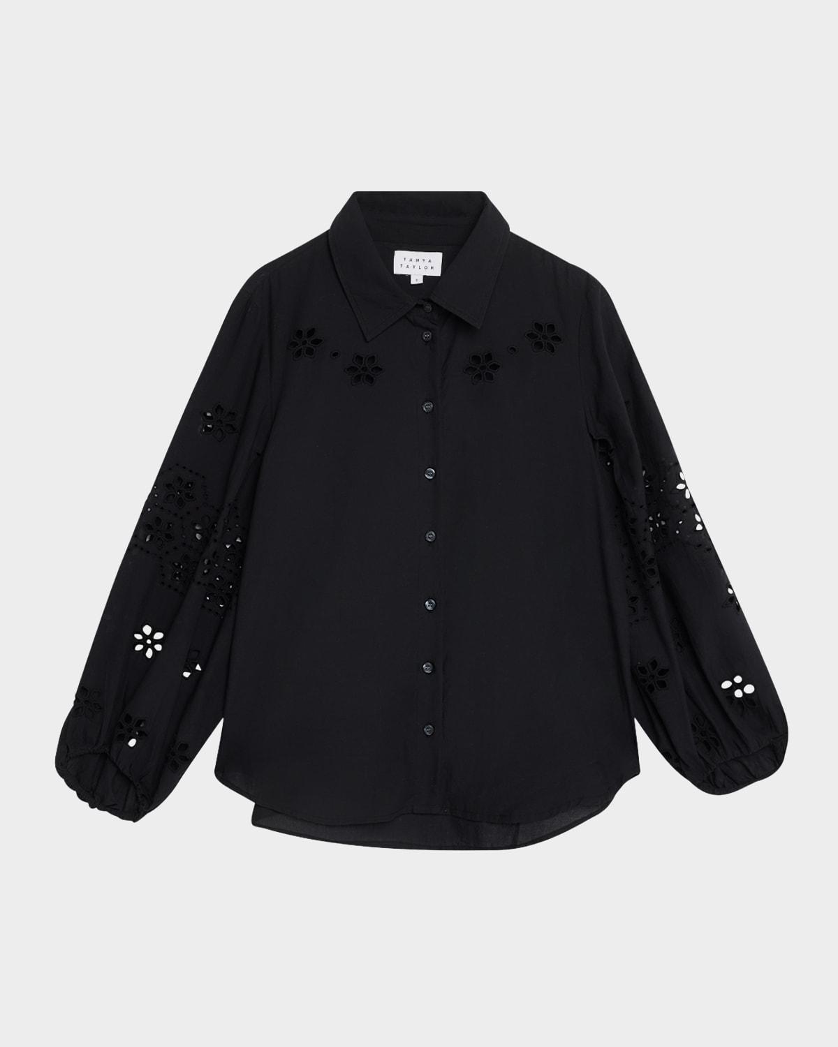 marina embroidered button-front top