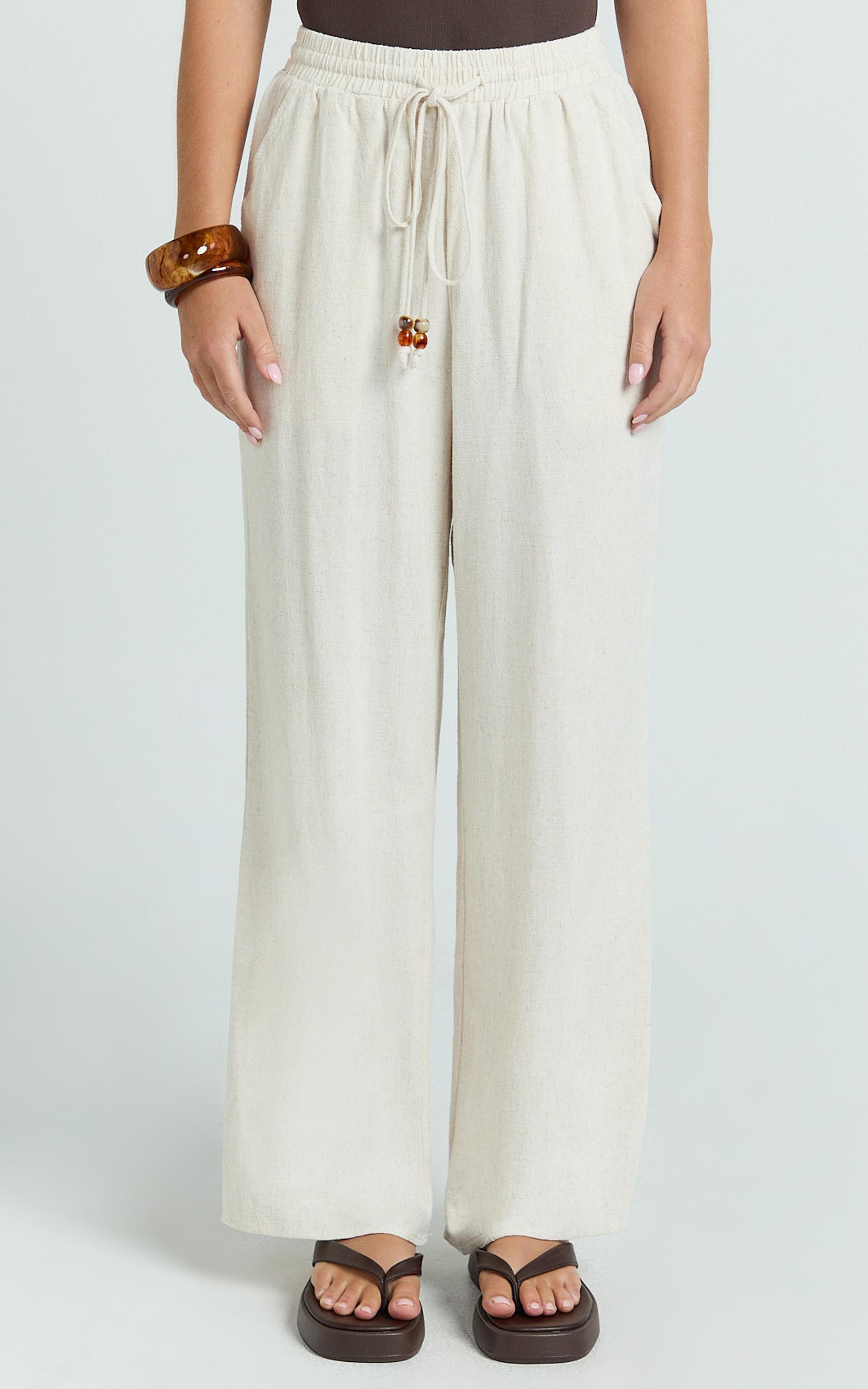 marina pants - mid waisted relaxed elastic waist pants in natural