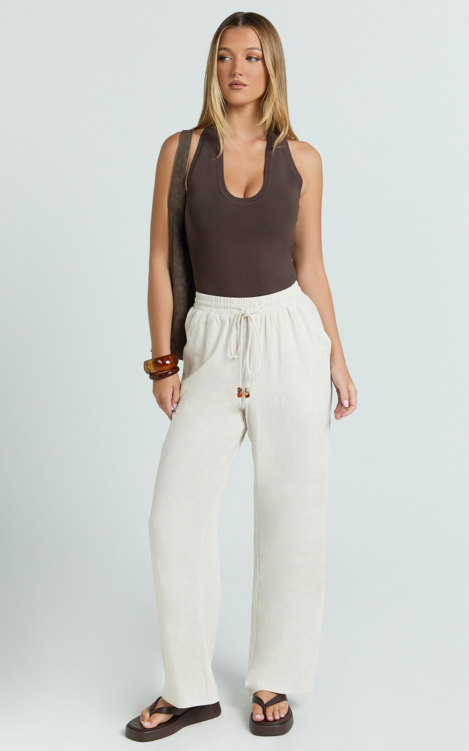 marina pants - mid waisted relaxed elastic waist pants in natural