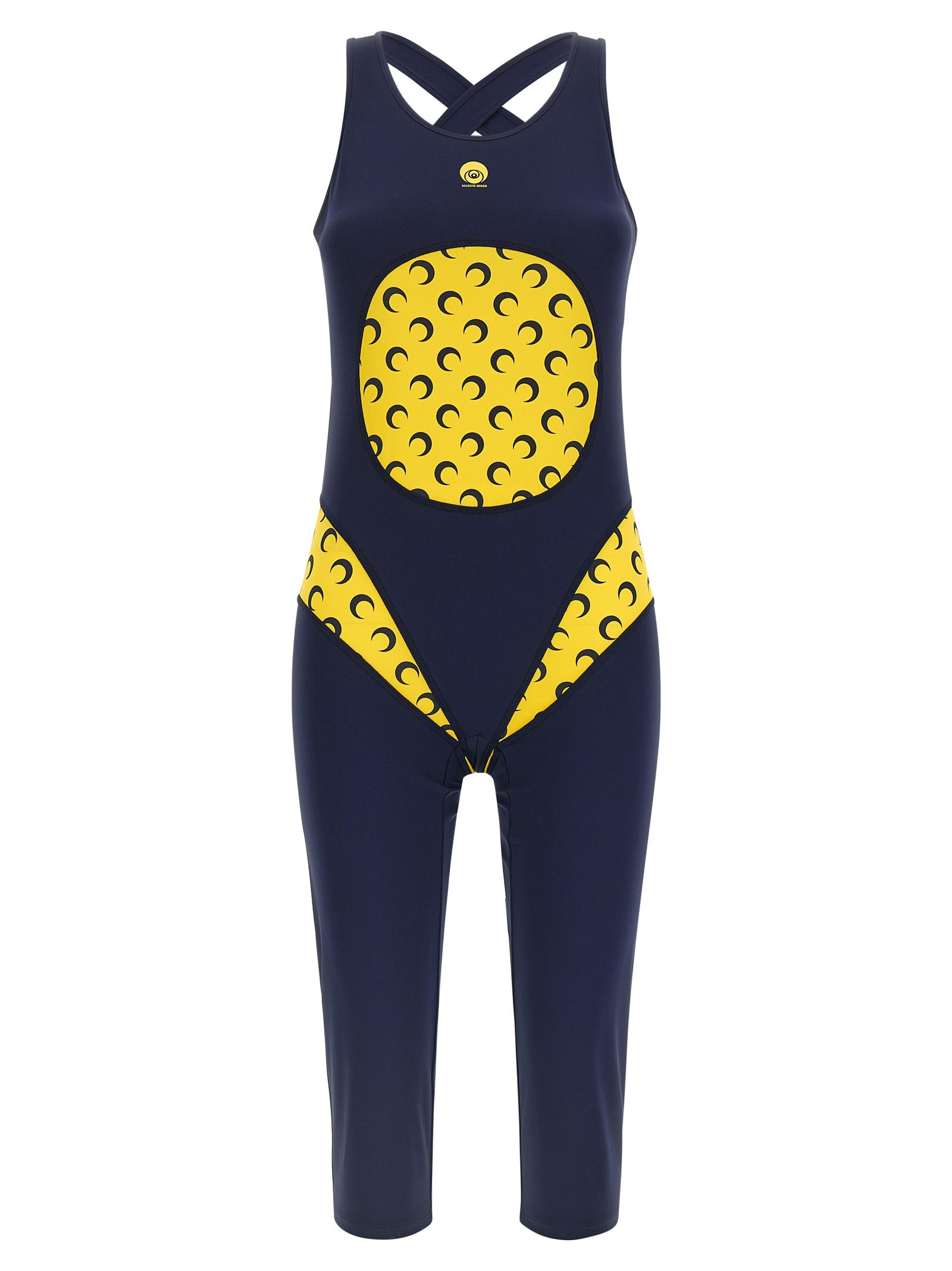 marine serre athleisure catsuit blue polyamide jumpsuits - women