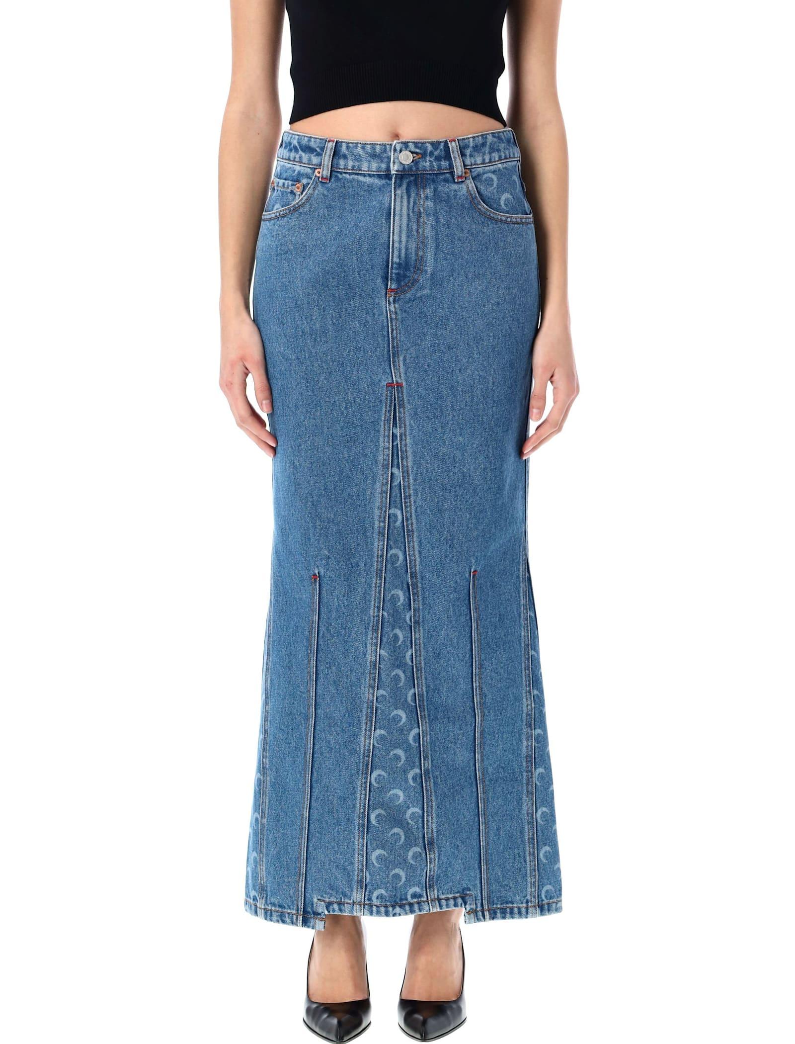 marine serre moon laser denim long skirt