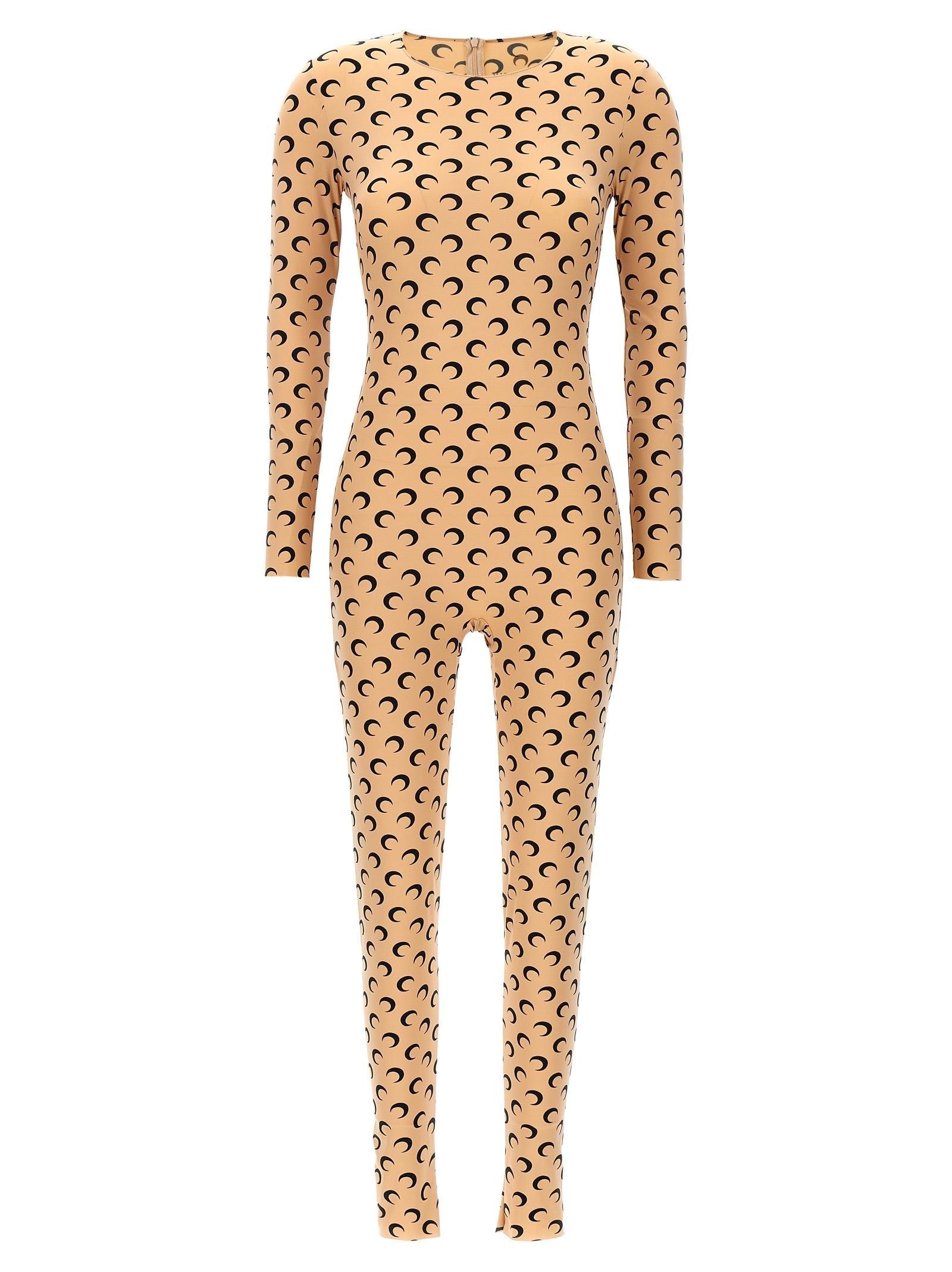 marine serre moon printed catsuit beige polyamide jumpsuits - women