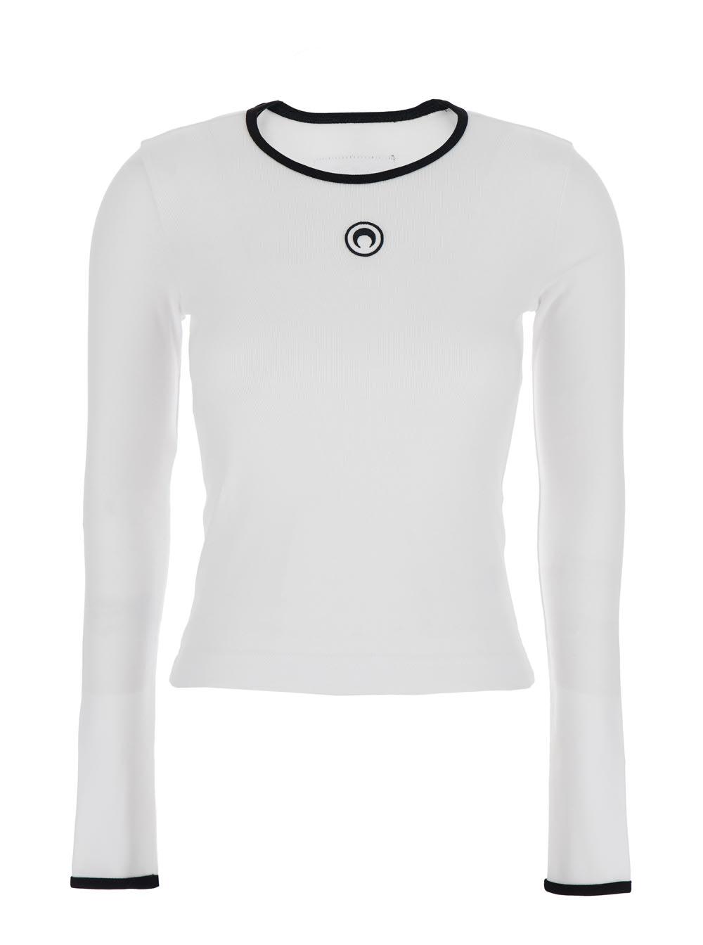 marine serre white long-sleeve t-shirt with logo embroidery on the front and logo patch on the rear in cotton woman