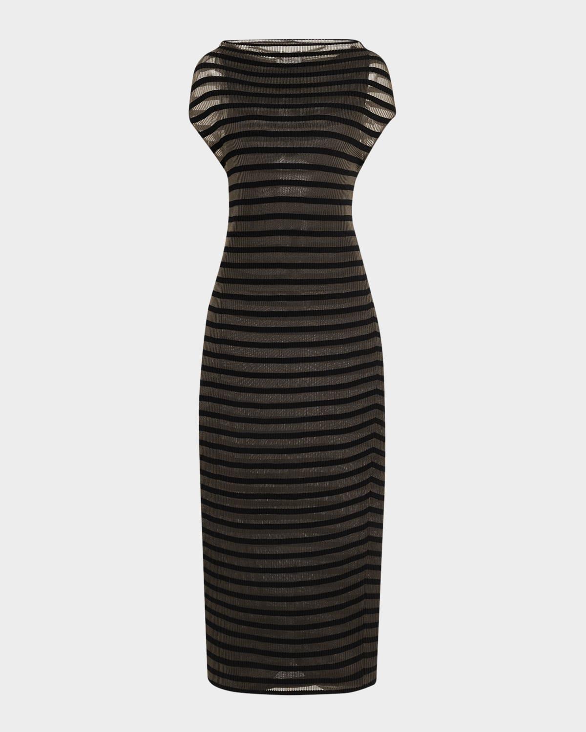 mariniere striped cap-sleeve nylon maxi dress