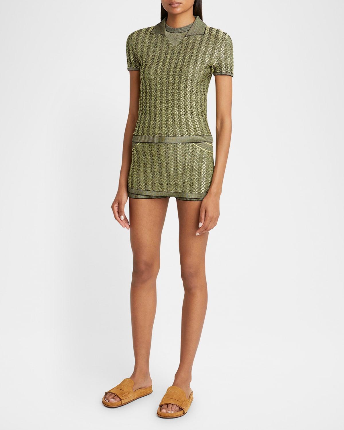 marino diamond-knit short-sleeve polo top
